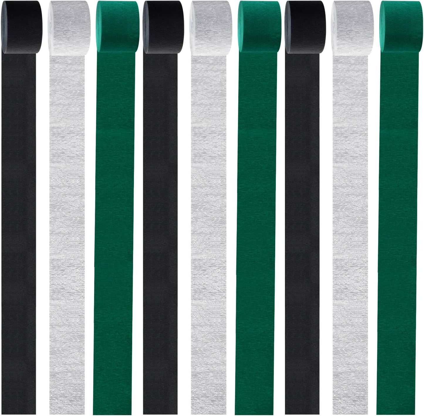 Black Green Silver Party-Decorations Streamers - 9 Rolls Graduation Wedding Men Boys Birthday Baby Bridal Shower Crepe Tissue Paper Streamer Soccer Party Supplies Garland Decor Panduola