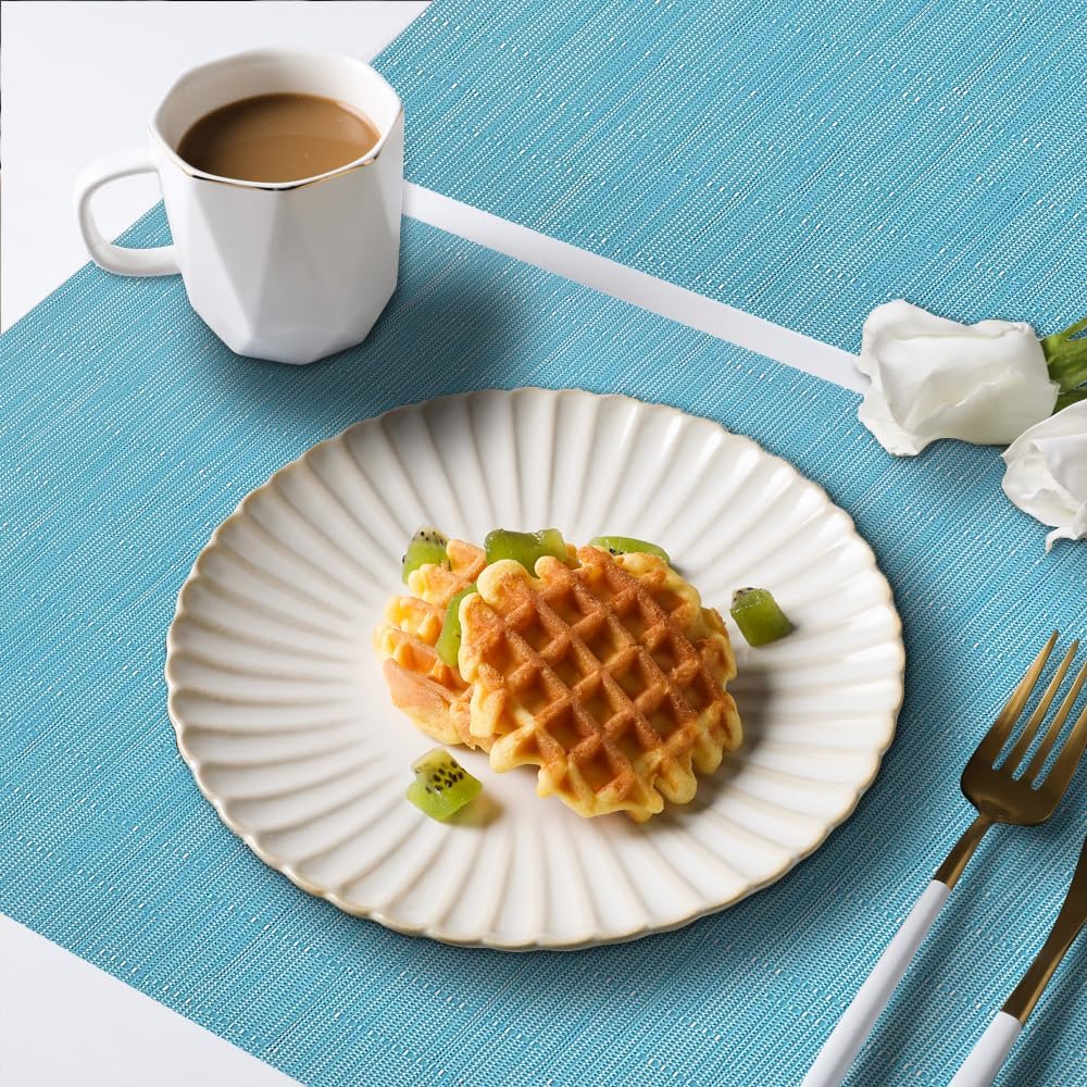 homEdge PVC Placemat, 4 PCS of Non-Slip Heat Resistant Place Mats, Washable Vinyl Placemats, Blue