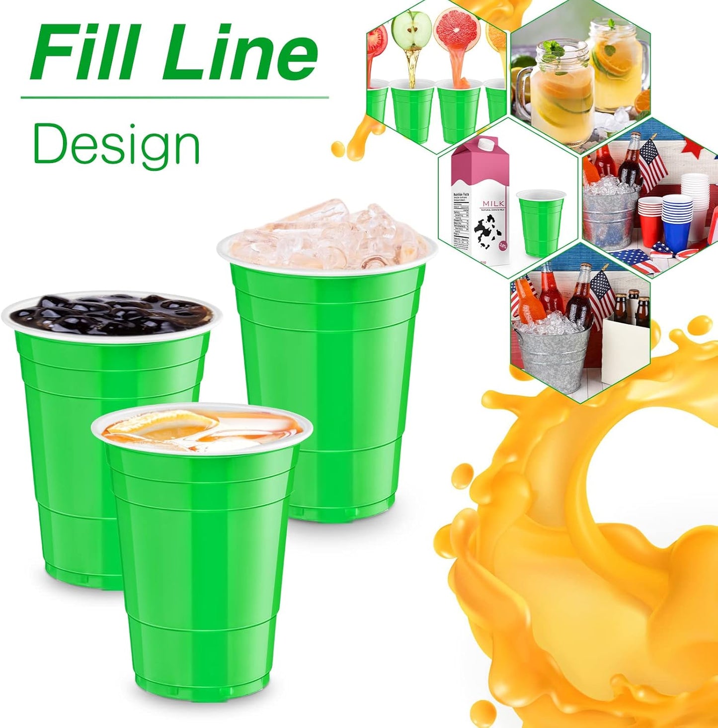 Lounsweer 100 Pack 16 Ounce Christmas Plastic Party Cups Disposable Heavy Duty Drinking Water Cups for Holiday Christmas Festival Wedding New Year Birthday Party Supplies(Green)