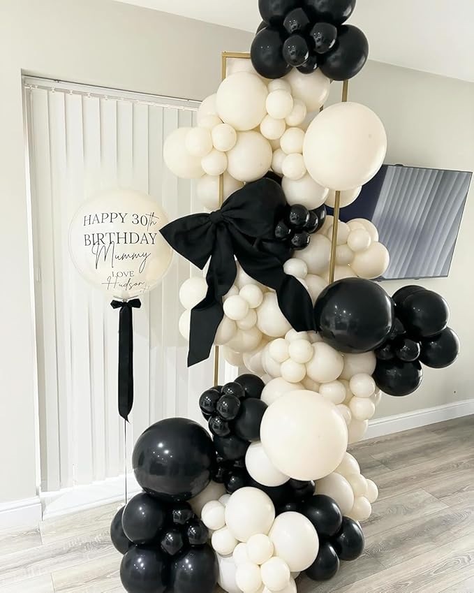 153Pcs Black and Sand White Balloons Garland Arch Kit - 18 12 10 5 inch Different Size Black Cream White Confetti Balloons for Birthday Wedding Bridal Shower Anniversary Prom Party Decorations