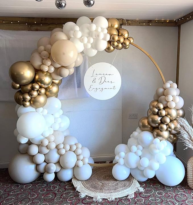 White Sand Gold Balloon Garland Arch Kit, 162PCS Neutral White Sand Chrome Gold and White Balloons for Baptism First Communion Boho Wedding Baby Shower Birthday Party Decorations