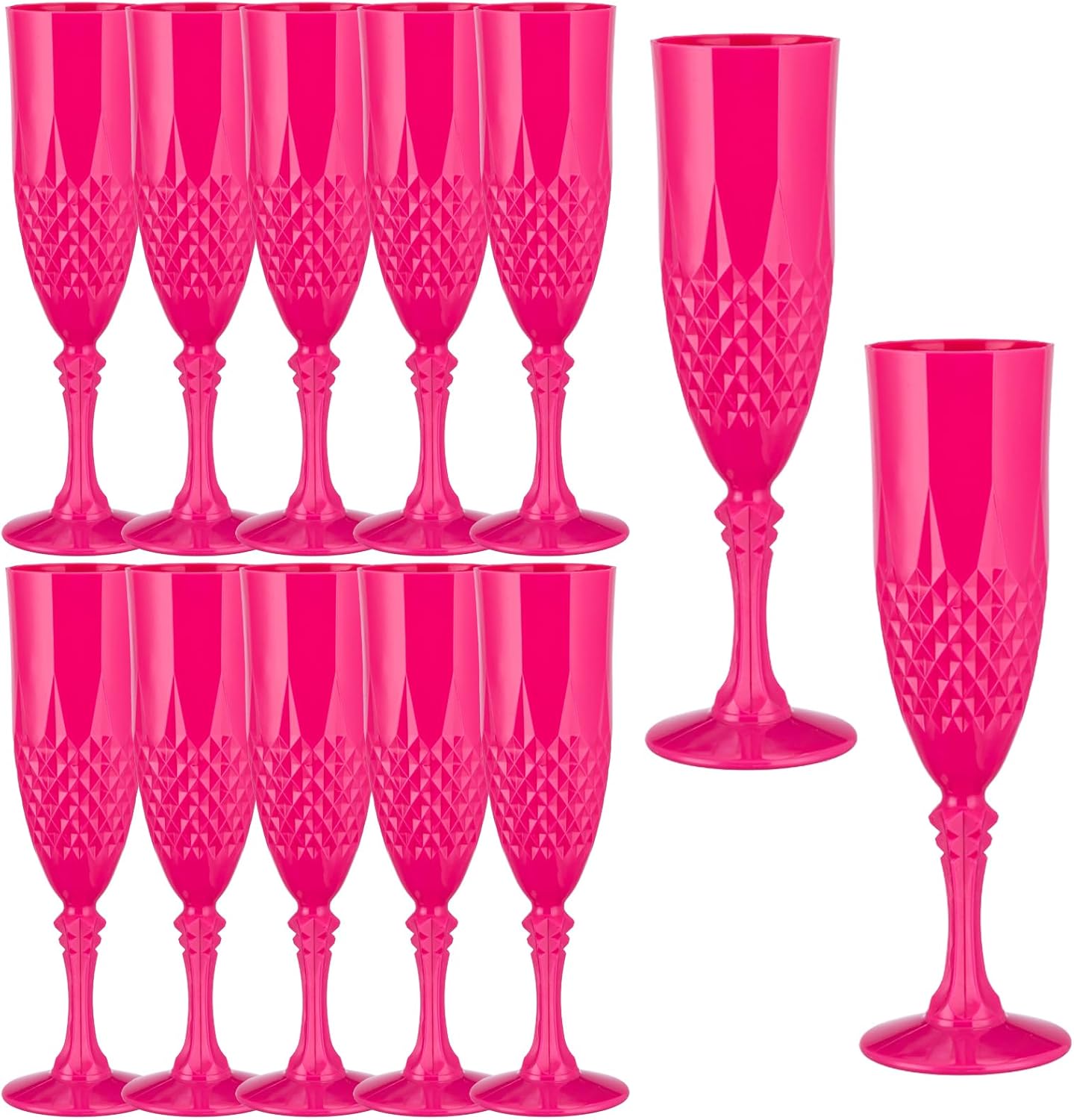 Plastic Champagne Flutes,Wine Glasses Goblets Set of 12,Mimosa Bar Shatterproof Reusable Vintage Champagne Flutes Stemmed Drinking Cups for Weddings, Bachelor Parties, Toasting,Cava, Prosecco(12,Pink)