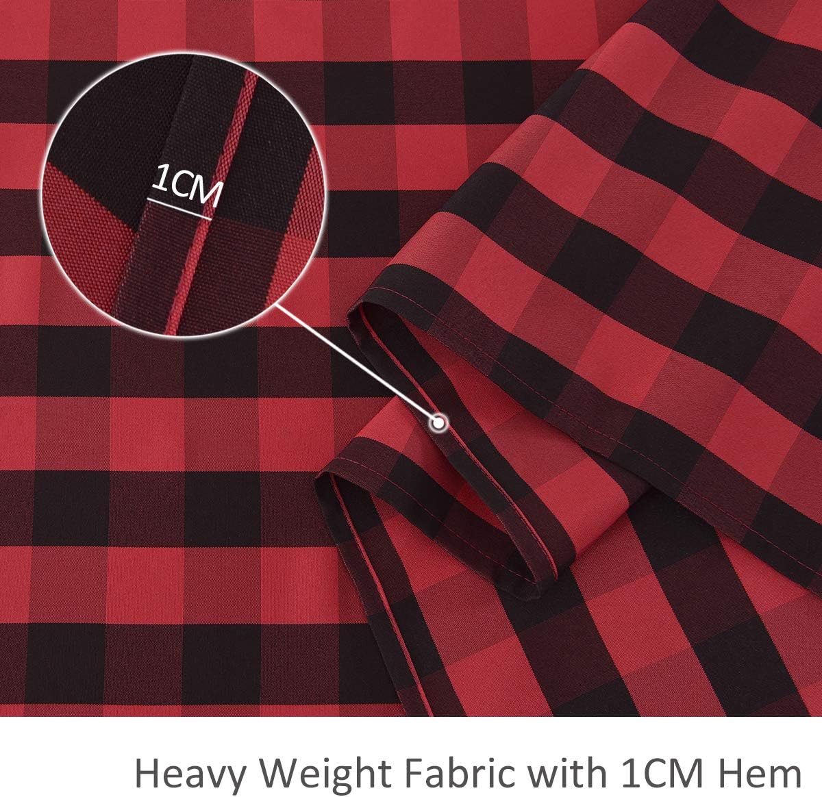 maxmill Checkered Square Tablecloth Waterproof Spillproof Wrinkle Resistant Heavy Weight Soft Gingham Table Cloth for Picnic Dinner and Party Washable Polyester Fabric, 60 x 60 Inch Black and Red