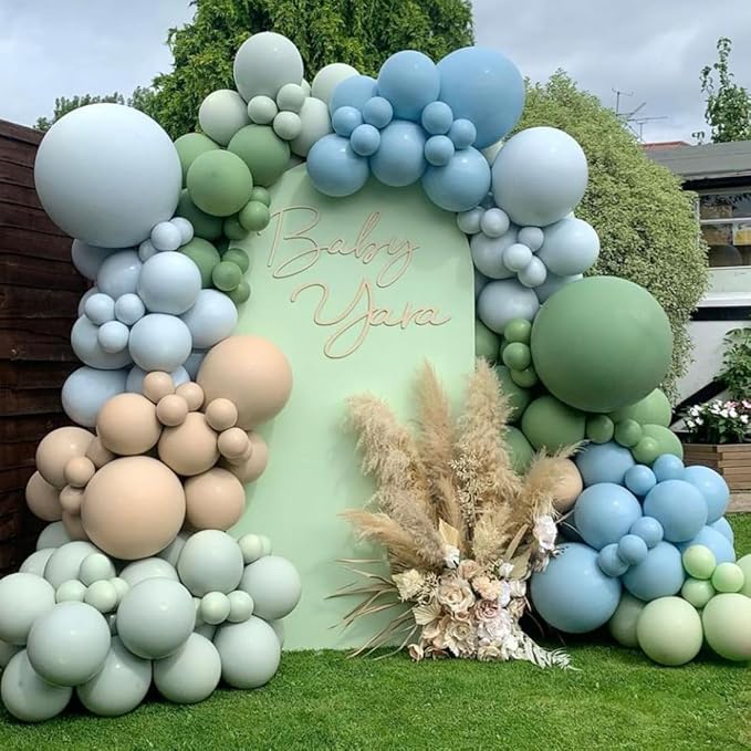 Kelfara Dusty Blue and Green Balloons, 80 pcs 12 Inch Retro Avocado Green Sea Blue Teal Nude Balloons for Birthday Baby Shower Graduation Engagement Bridal Shower Party Decorations
