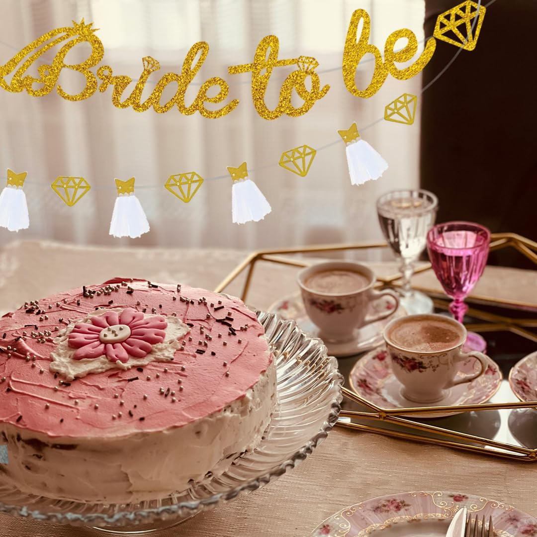 Bride To Be Banner Gold Glitter Wedding dress Banner for Bachelorette Party Decoration Engagement Bridal Shower Supplies