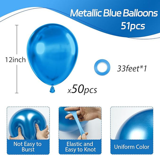 Metallic Blue Balloons 12 inch, Chrome Blue Latex Balloons 50pcs Party Balloons for Graduation Christening Baby Shower Birthday Party Decorations