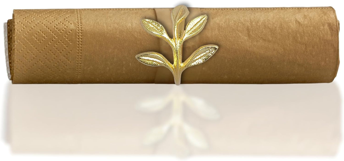 Golden Leaf Napkin Rings - Set of 6 - Elegant and Versatile Table Décor 5Inchx5Inch Nam0017
