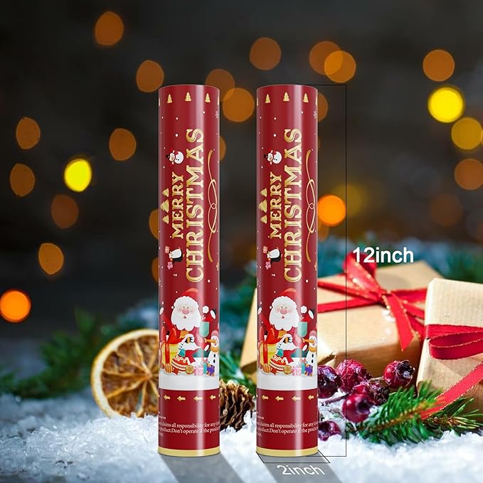 Christmas Confetti Cannon Party Poppers Shooters WORKKEEP Confetti Popper Blaster(4 pack) Xmas Confetti Poppers Compressed Air Popper for Christmas Eve, Christmas Party Decorations Birthday Xmas