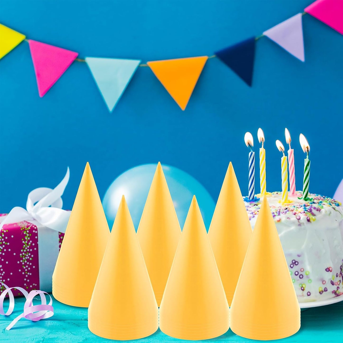 24 PCS Party Cone Hats DIY Birthday Paper Cone Hats for Kids and Adults Birthday, Baby Shower, Bridal Shower