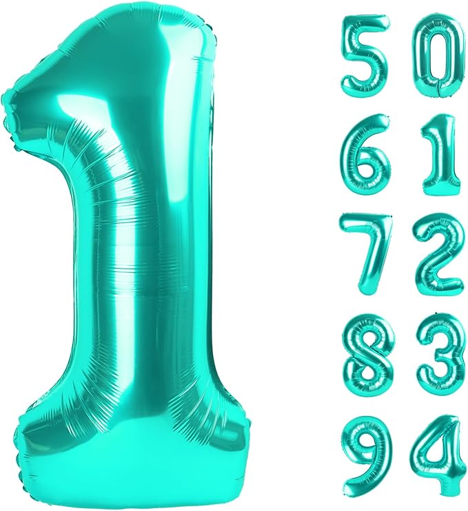 40 Inch Teal Blue 1 Balloon for First Birthday, 1st Number Balloons Birthday Decorations for Girl Kids Toddler Baby, One Giant Number 1 Balloon