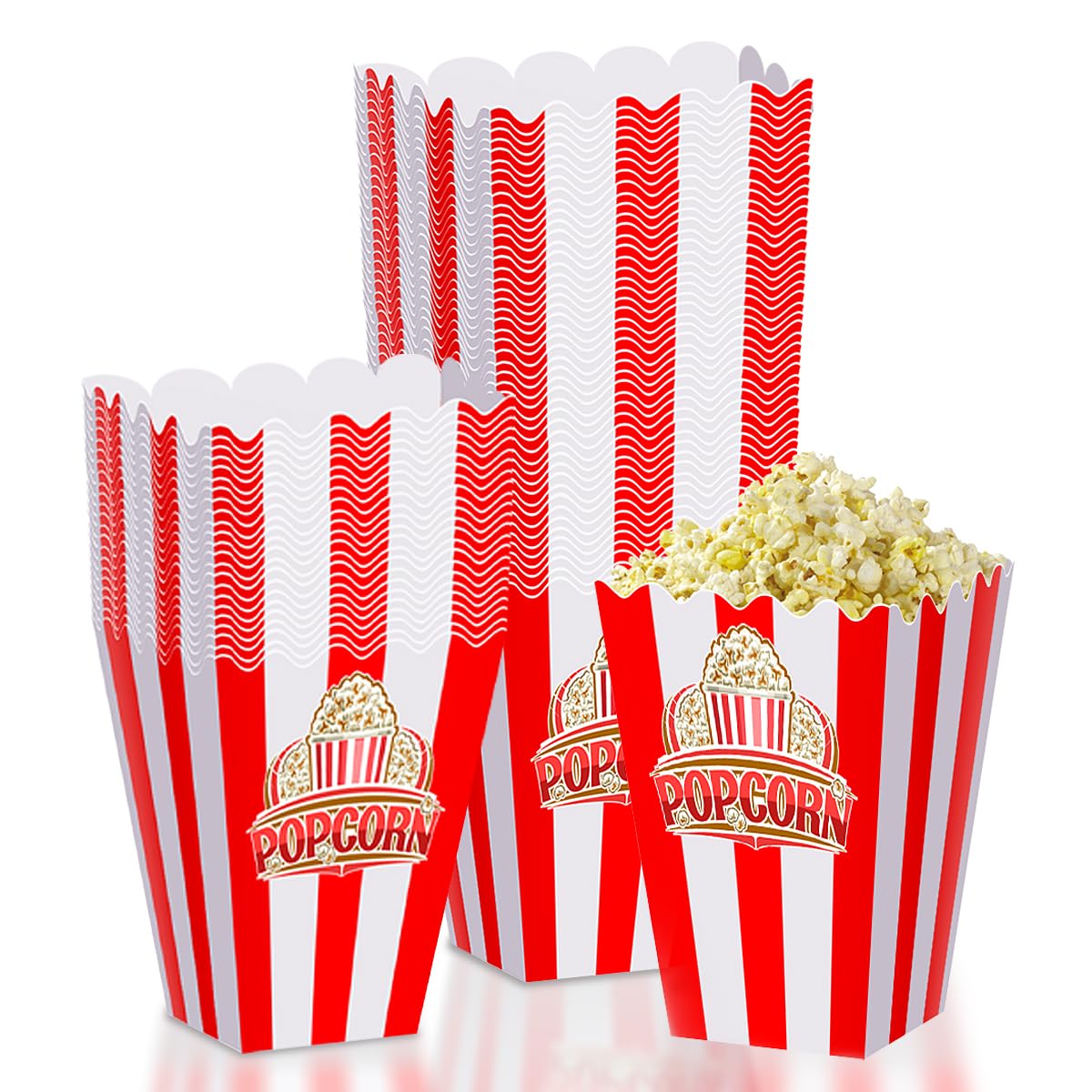 40Pcs Classic Popcorn Boxes - Red & White Striped Individual Servings Disposable Popcorn Bags Bucket Container for Movie Night, Home Halloween, Thanks Giving, Christmas Party