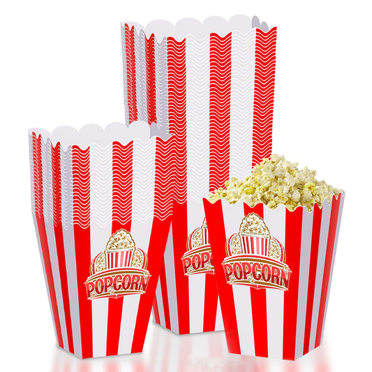 40Pcs Classic Popcorn Boxes - Red & White Striped Individual Servings Disposable Popcorn Bags Bucket Container for Movie Night, Home Halloween, Thanks Giving, Christmas Party