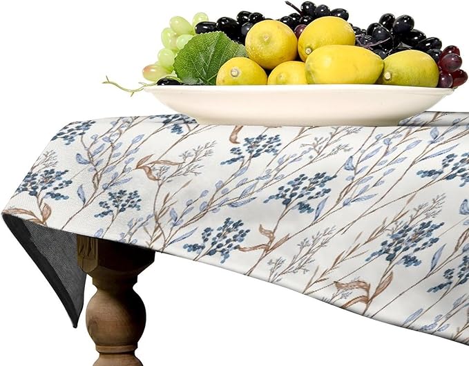Abstract Geometry Leaf Tablecloth, Thanksgiving Autumn Harvest Fall Watercolor Blue Yellow Leaves Table Cover for Party Picnic Dinner Decor 60x90 Inch Rectangle
