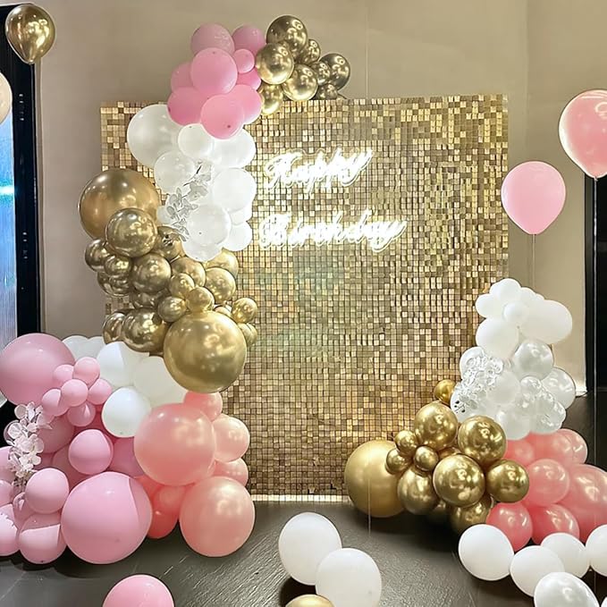 Pastel Pink White and Gold Balloons Garland Arch Kit, 167Pcs Latex Balloons Different Sizes 18 12 10 5 inch for Girl Birthday Baby Shower Graduation Wedding Party Decoration