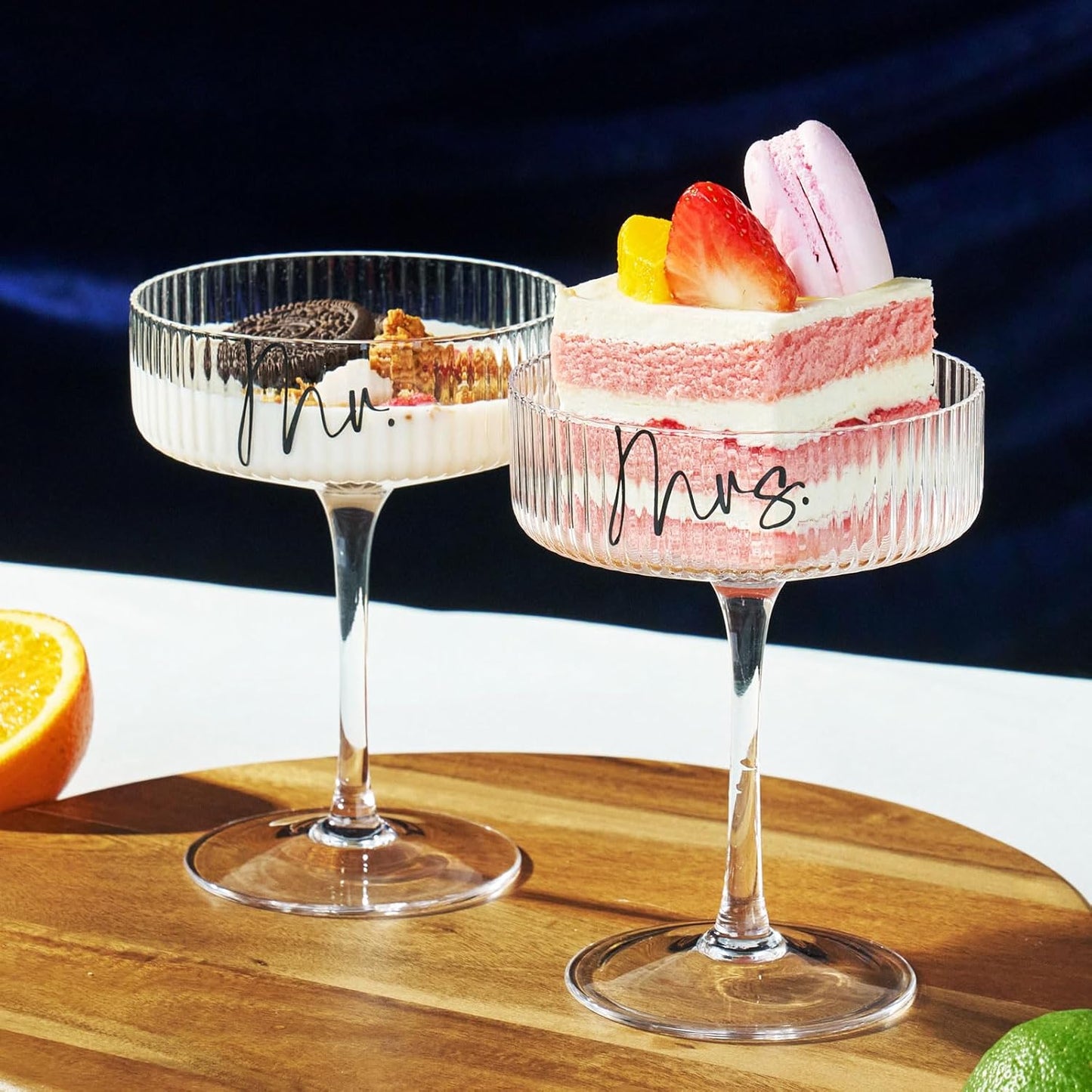 AW BRIDAL Mr and Mrs Champagne Glasses Enagagement Gifts for Newlywed Couples 2025, Bride and Groom Martini Glasses Set of 2 for Wedding Bridal Shower, Anniversary Coupe Glass Set Gift for Margarita