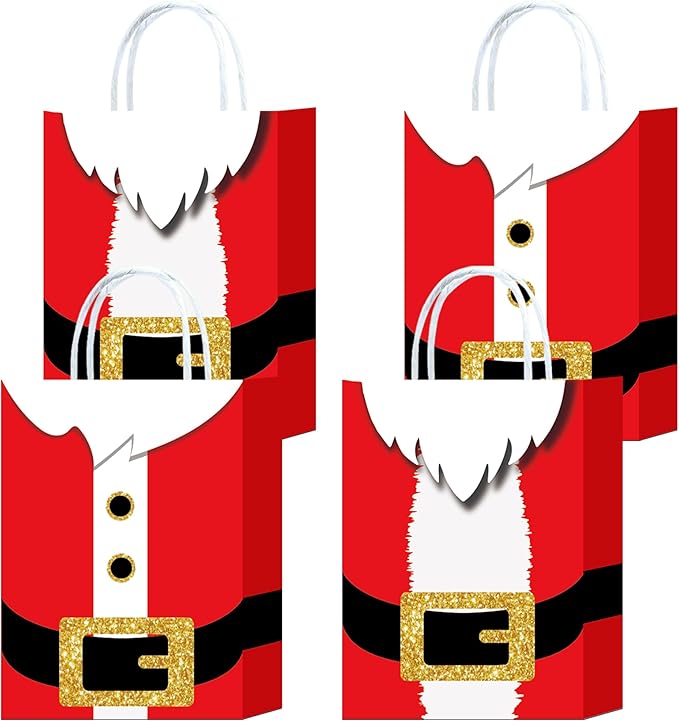 HongXingHai 16Pcs Fine Christmas Kraft Paper Gift Bags with Handles - Christmas Prints for Holiday, Xmas, Party Favors