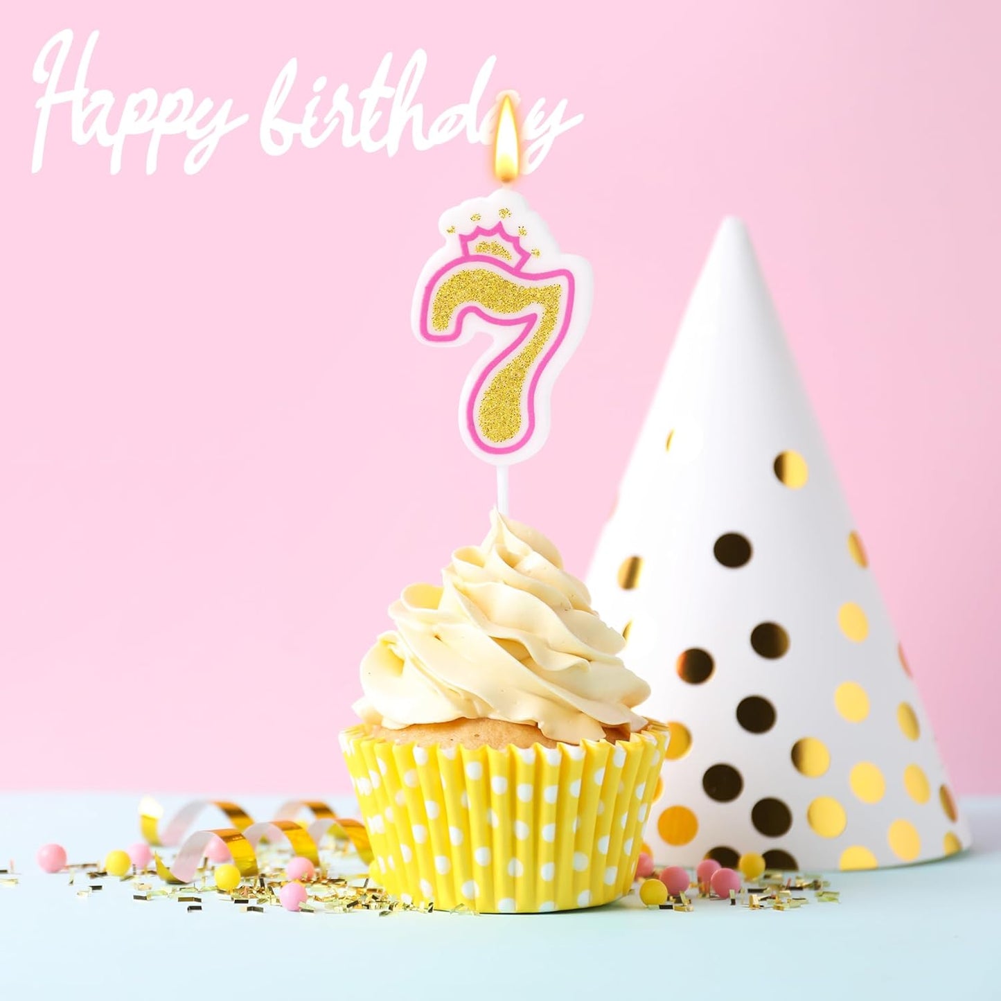 Birthday Number Candles, Number 7 Pink Giltter Candles for Cake, Candle Cake Topper with Sequins for Anniversary Celebrations Supplies (Number 7)
