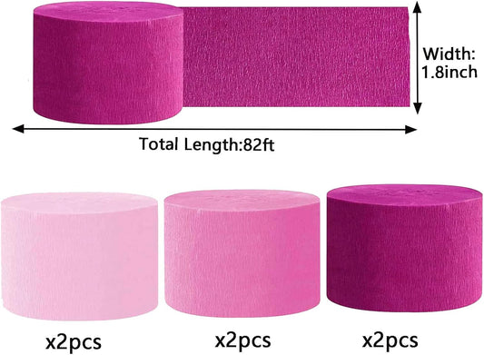 We Moment Pink Crepe Paper Streamers Party Streamer 1.8 Inch Widening 6 Rolls,Party Streamer 82 feet per roll for Birthday Wedding Pink Party Decorations