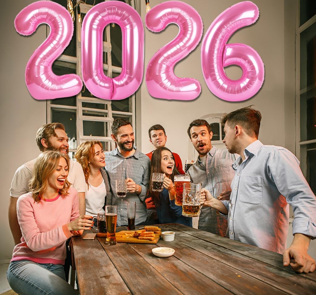 2026 Balloon - Pink Birthday Number Balloons, 40 Inch Large Foil Balloons for Men Women Boys Girls Pink Themed Birthday Decorations，Number 2026 Balloon