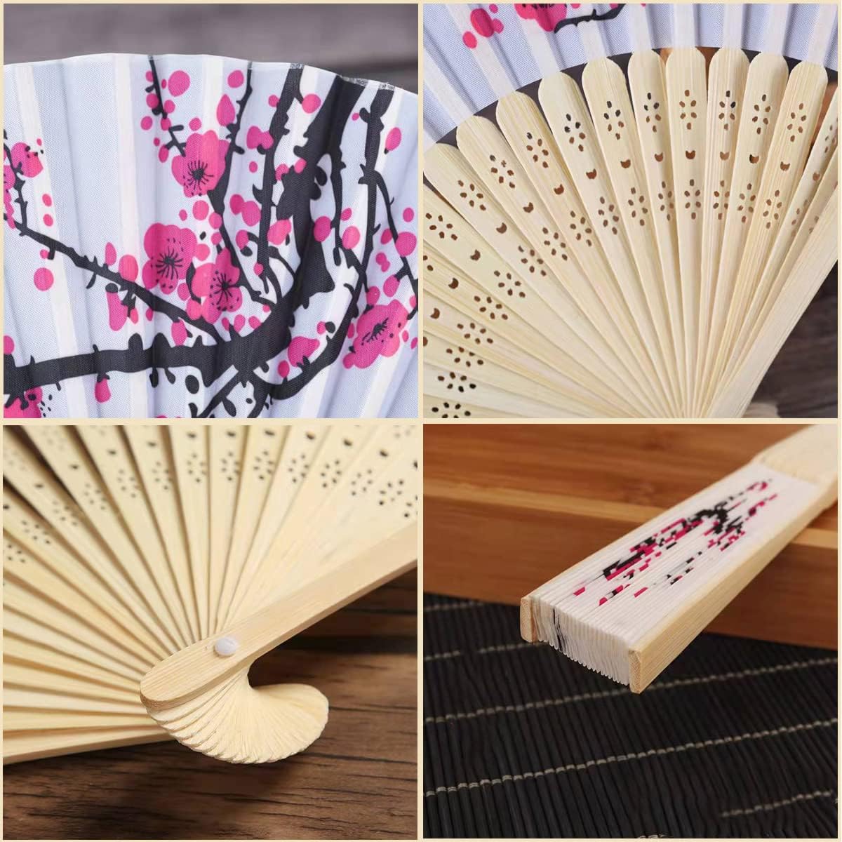 LEFTSTARER 20Pcs Delicate Cherry Blossom Folding Hand Fan Japanese Chinese Decor Fan Paper Fans Party Performance Dancing Wedding Decorations Favors Gifts