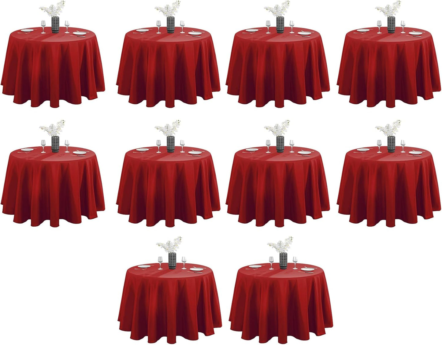 VidaFete Tablecloth 10 Pack 120inch Round Table Cloth Polyester, Stain Wrinkle Resistant Polyester Dining Table Cover for Kitchen Dinning Party Wedding Round Tabletop Buffet Decoration(Red)