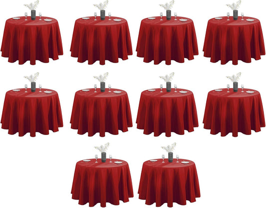 VidaFete Tablecloth 10 Pack 120inch Round Table Cloth Polyester, Stain Wrinkle Resistant Polyester Dining Table Cover for Kitchen Dinning Party Wedding Round Tabletop Buffet Decoration(Red)
