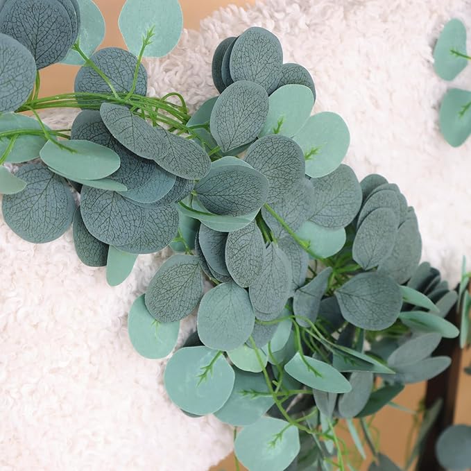 Artificial Vines Garland for Table Room Decor Faux Greenery Leaves Spring Fake Silver Dollar Runner for Wedding Christmas Home Bedroom Party Fireplace Mantle Wall (9, Eucalyptus)