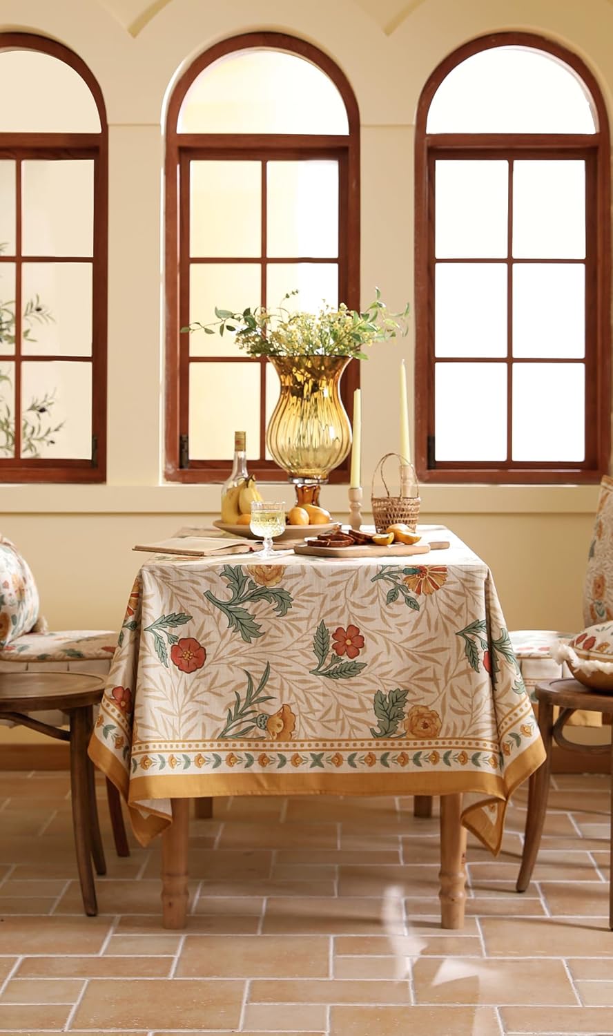 patdrea Designer French Vintage Rectangular Tablecloth,Yellow Floral Pattern Anti-Wrinkle Table Cloth,Dacorative Cover for Kitchen Dining Parties,Christmas,Thanksgiving,63"x87"-Cornflowers