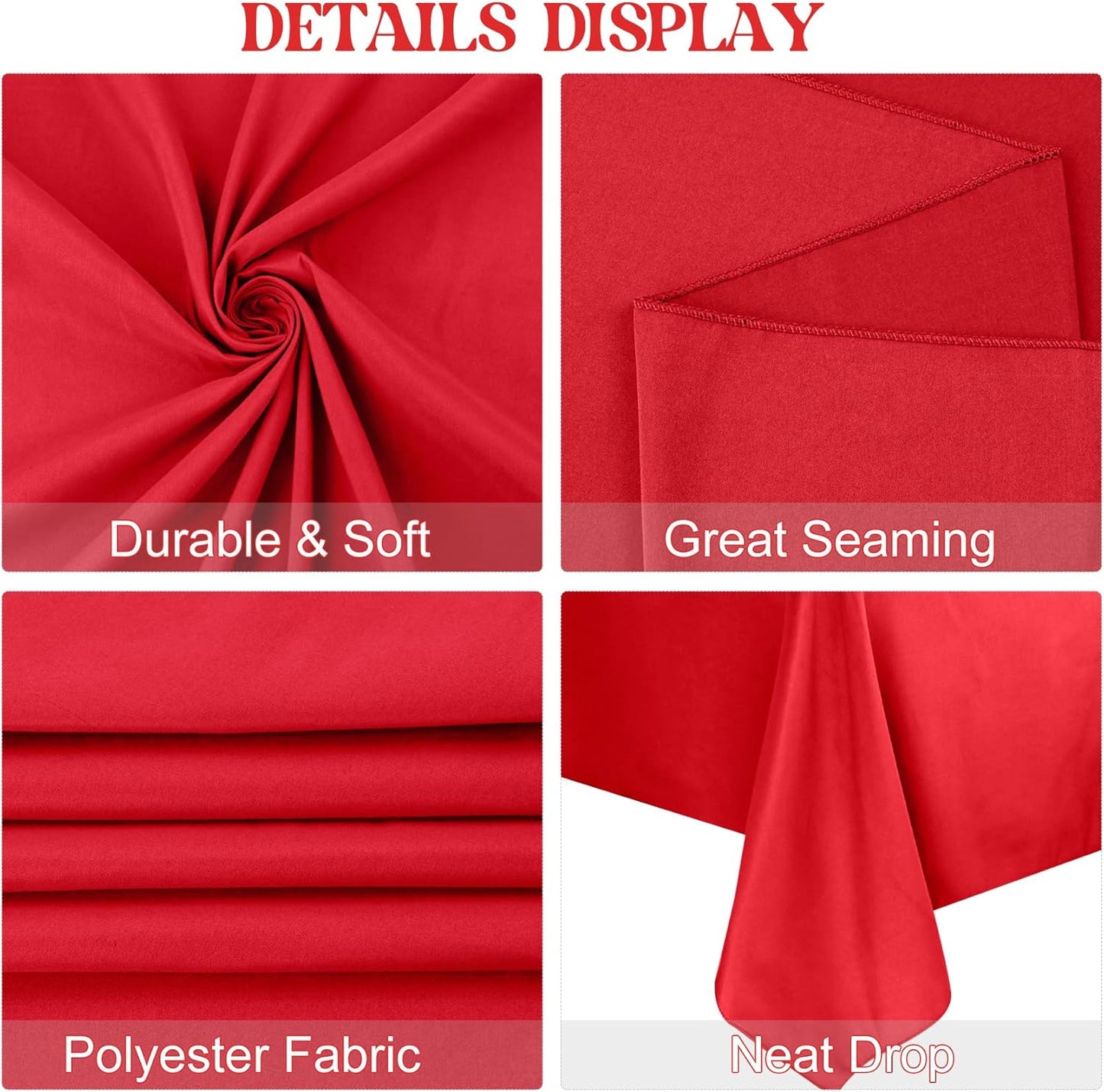 4 Pack Rectangle 60x102 Inch Red Polyester Table Cloth Washable Table Cover for Wedding Dining Table Buffet Parties Banquet Decoration（Red）