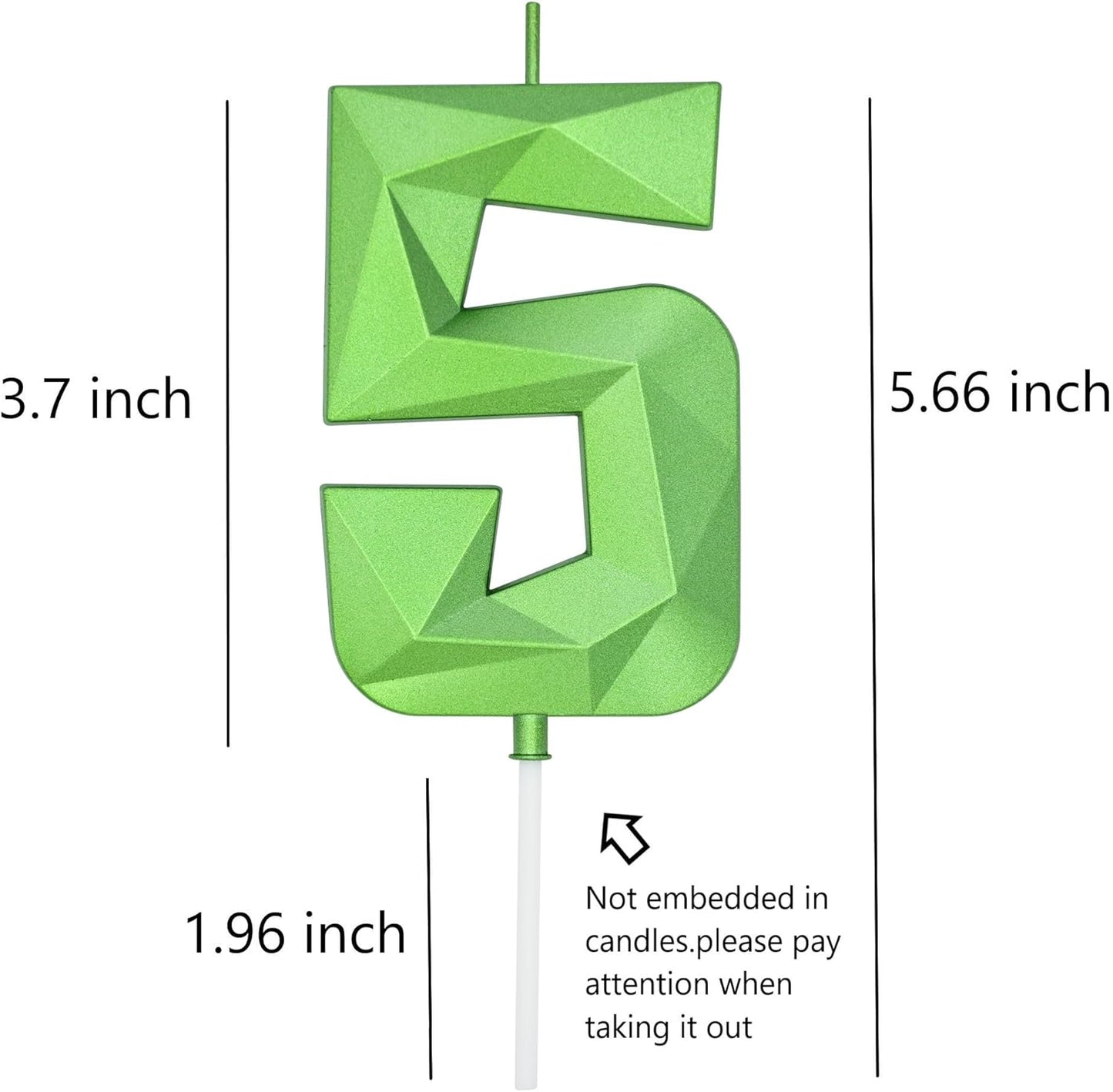 DERVENTA Large Birthday Candle Number 3D Green 3.7 inch Party Celebration Anniversary Decoration Cake Topper 1 Piece (Number 5 Green)
