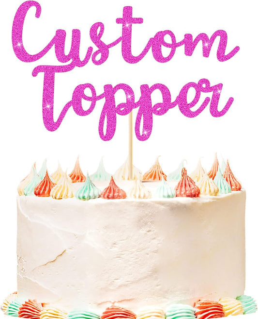 Personalized Cake Topper Birthday Cake Toppers 11 Colours Wedding Cake Topper with Any Text Age Glitter Double Sided Cake Decoration for Anniversary Baby Shower Graduation(Pink)