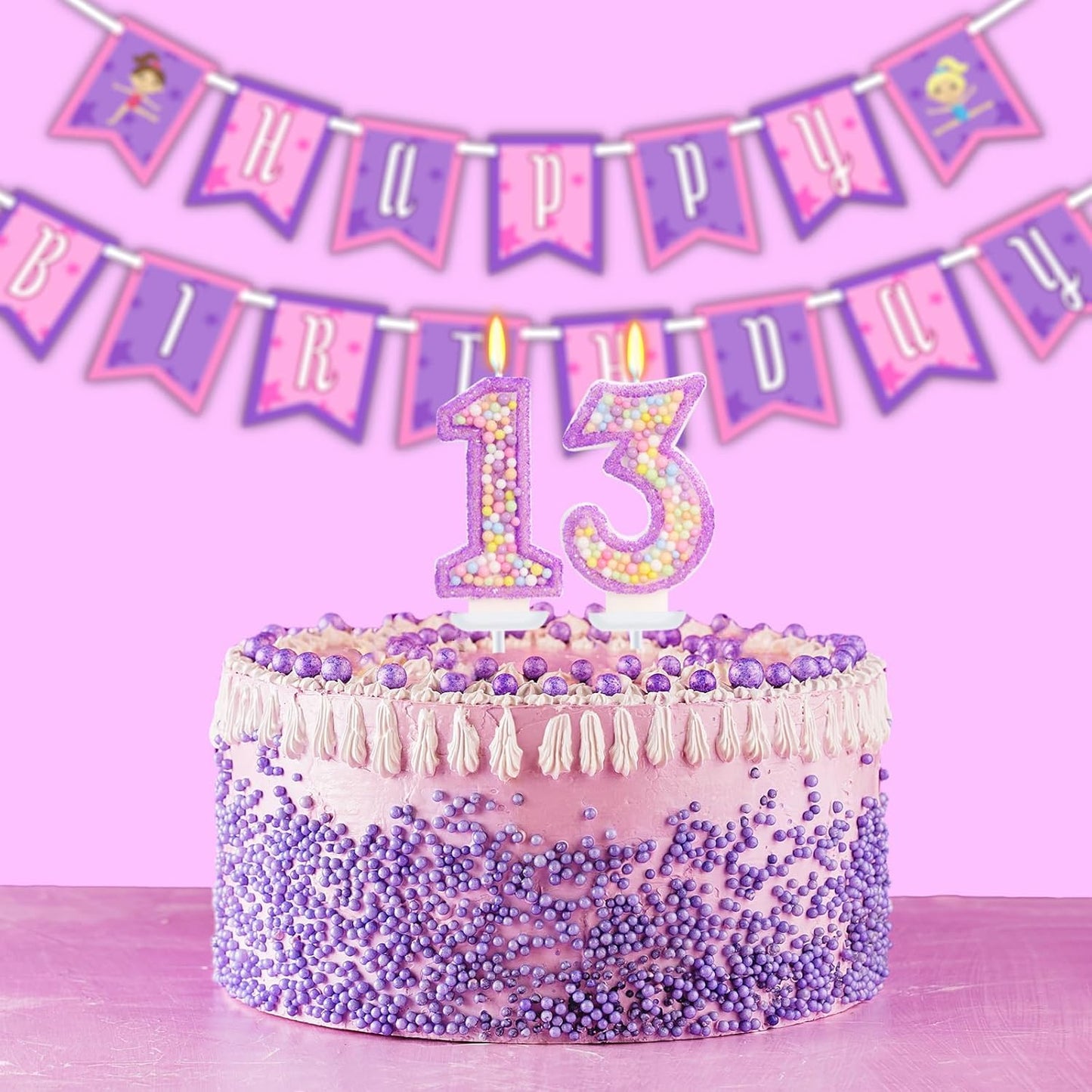 Purple Birthday Candles - Number 13 Candle, Colorful Macaron Candles, 13 Birthday Decorations for Girls, Purple Cake Decorations, Theme Party Supplies