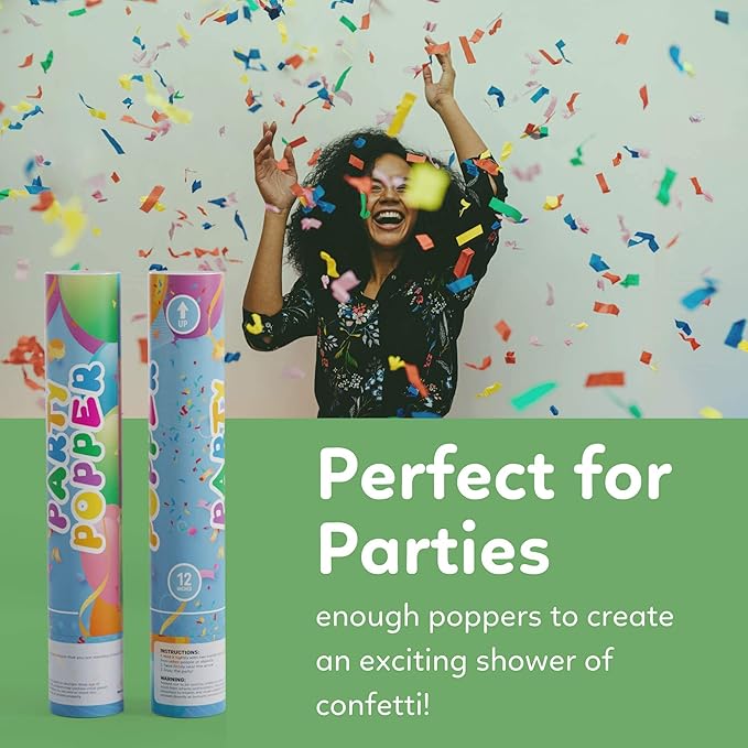 Biodegradable Confetti Poppers Cannon | 2 Pack | Multicolor | Party Poppers for Graduation, Birthday, Wedding | Alternative to Fireworks Smoke Bombs | Launches 25 ft | 12 inch | TUR Party Supplies