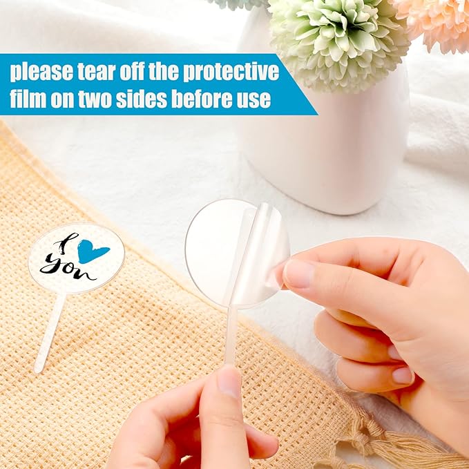 Yulejo 48 Pcs 2 Inch Blank Cupcake Toppers Sticks DIY Circle Clear Cupcake Picks Make Your Own Mini Cake Topper Sticks for Birthday Wedding Baby Shower Festival