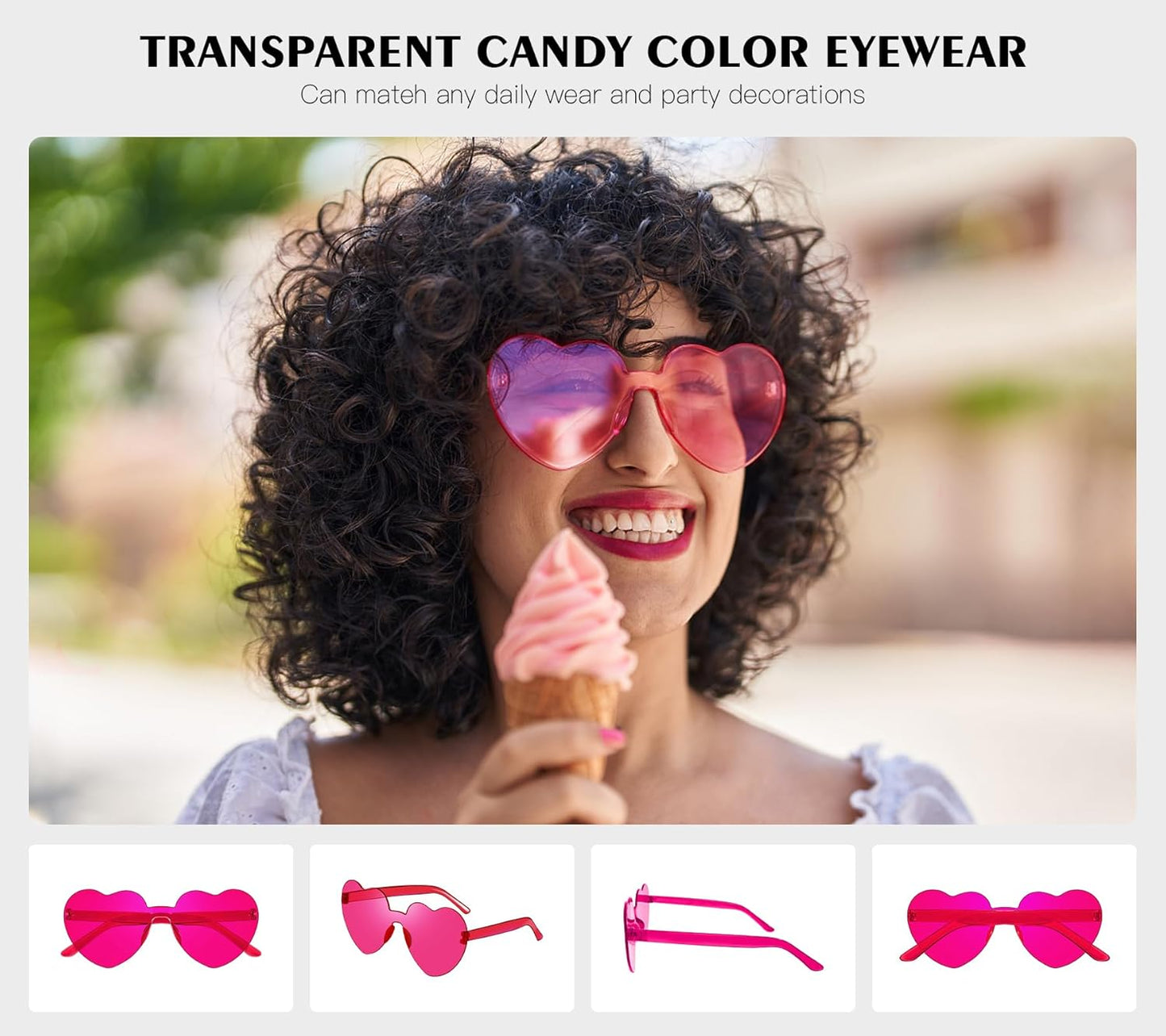 Matcheck 20/40 Pack Colored Rimless Sunglasses Bulk Heart/Star Shaped Candy Color Glasses Frameless Party Eyewear for Adults