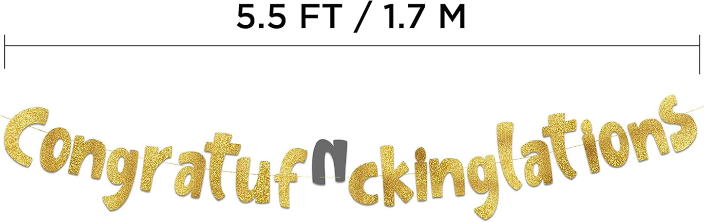 Congratulations Gold Glitter Banner - Retirement and Graduation Party Favors and Supplies - Promotion Party Decorations