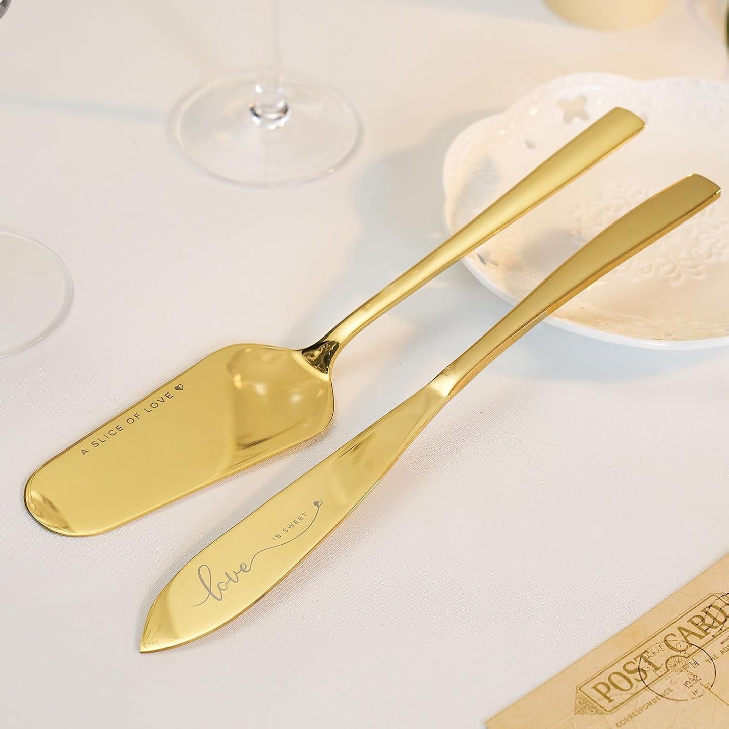 AW BRIDAL Engagement Bridal Shower Wedding Gifts for Newlywed Couples 2025, Anniversary Mr Mrs Champagne Flutes Toasting Glasses, Wedding Gold Cake Knife and Server Set with Gift Box for Bride Groom