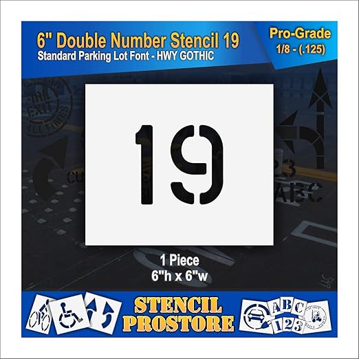 Pavement, Curb, and WheelStop Stencils - 6 inch Double Number Stencil - (19) - 6" x 6" x 1/8" (128 mil) - Pro-Grade