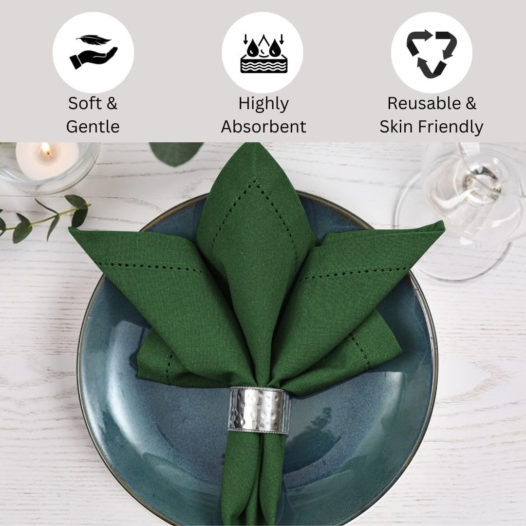 Hemstitch Dinner Napkins 100% Cotton Set of 12 - for Dining Weddings Parties Restaurants Holidays Easter Everyday Use - Soft Durable Washable Table Napkins - 18x18 Inch Cloth Napkins Green