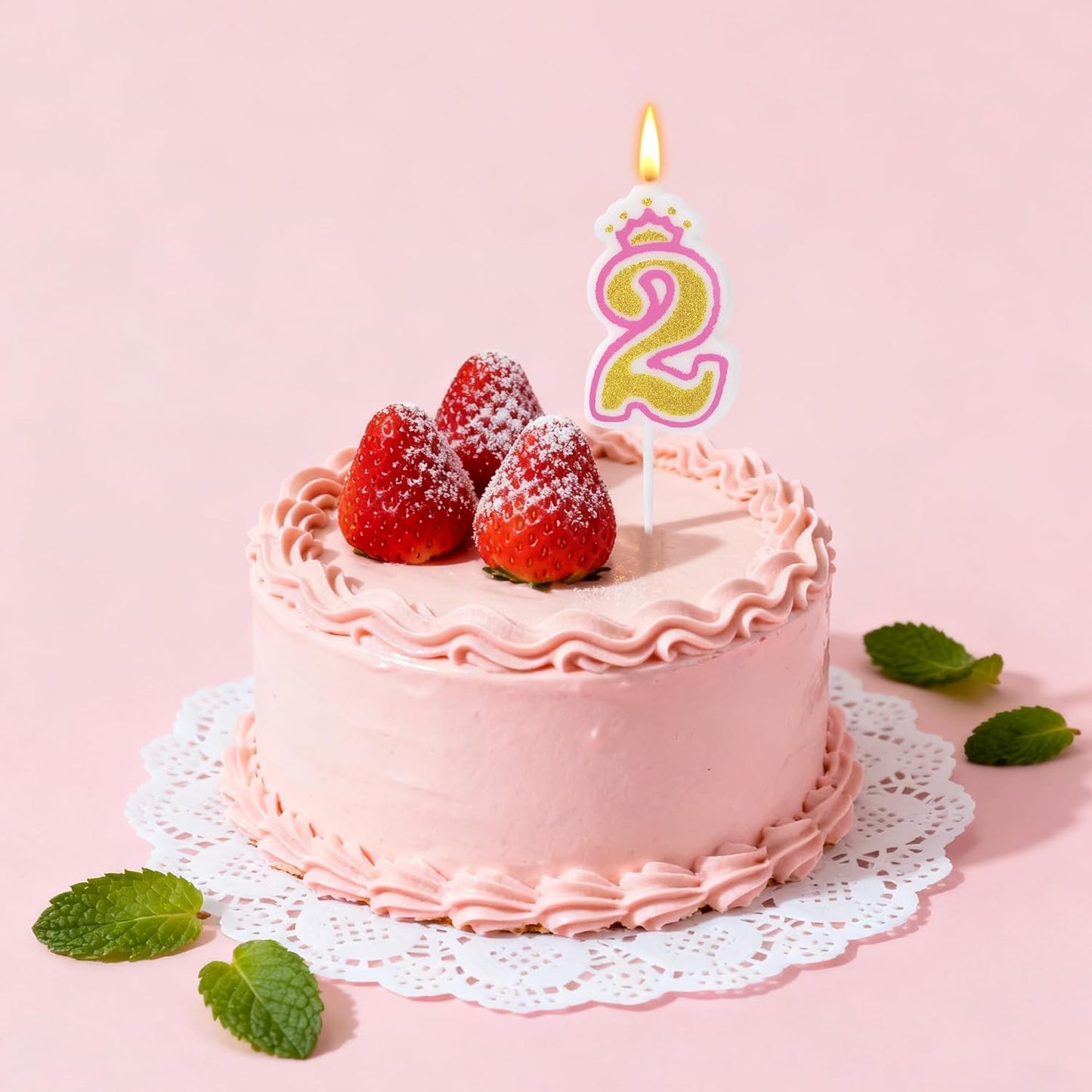 Birthday Number Candles, Number 2 Pink Giltter Candles for Cake,Candle Cake Topper with Sequins for Anniversary Celebrations Supplies (Number 2)