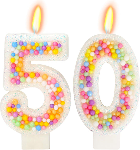 50th Birthday Candle for Cake, Colorful Macaron Numeral Candles for Women/Girl, Theme Birthday Party Cake Decorations, Cake Topper for Birthday Party Supplies (Number 50)
