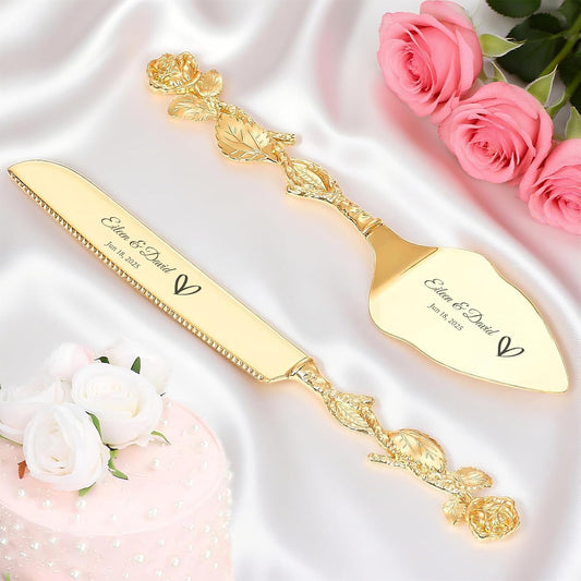Custom Cake Cutting Set for Wedding Cake Knife and Server Set Personalized Gold Cake Cutter Gift for Anniversary Birthday Christmas