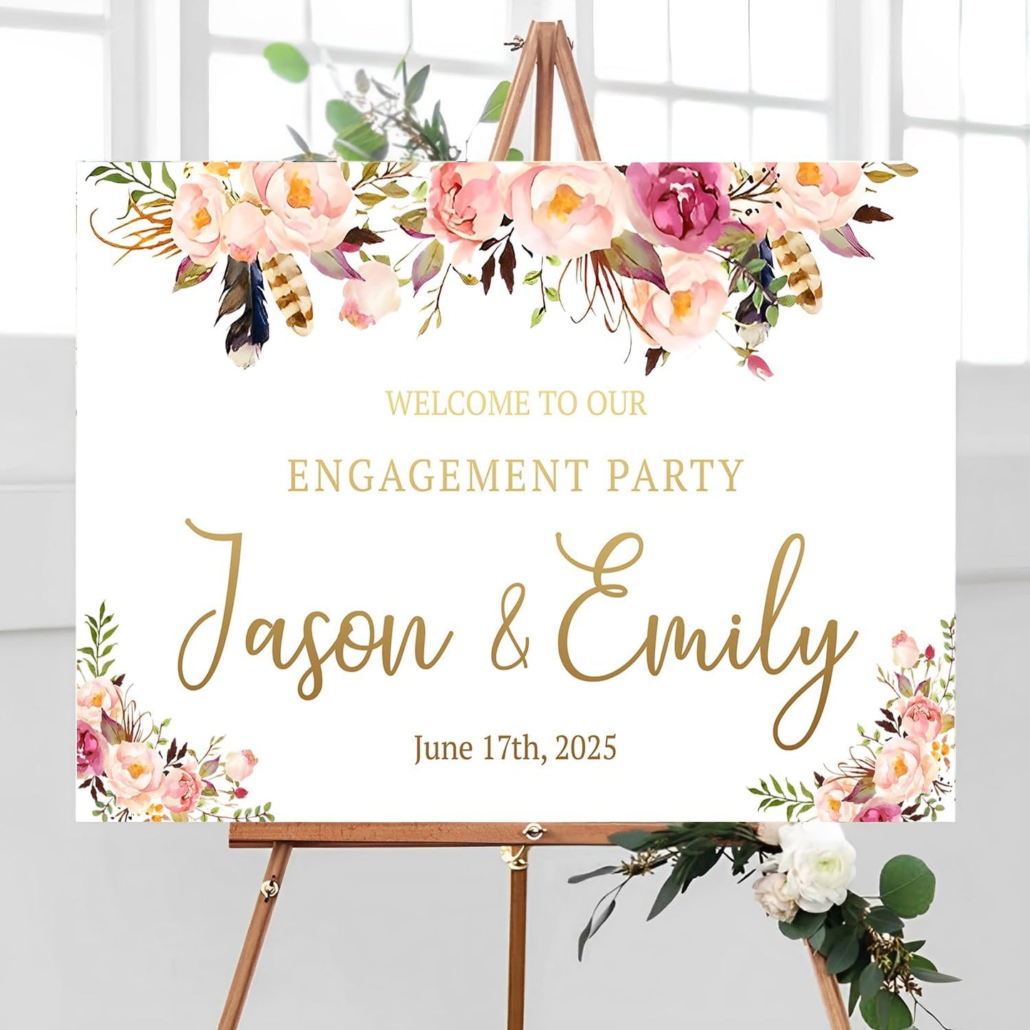 Floral Engagement Sign, 12x18 inches, Plastic, Full Size, Real Estate, Construction Sites, Engagement Parties, Indoor/Outdoor Decor