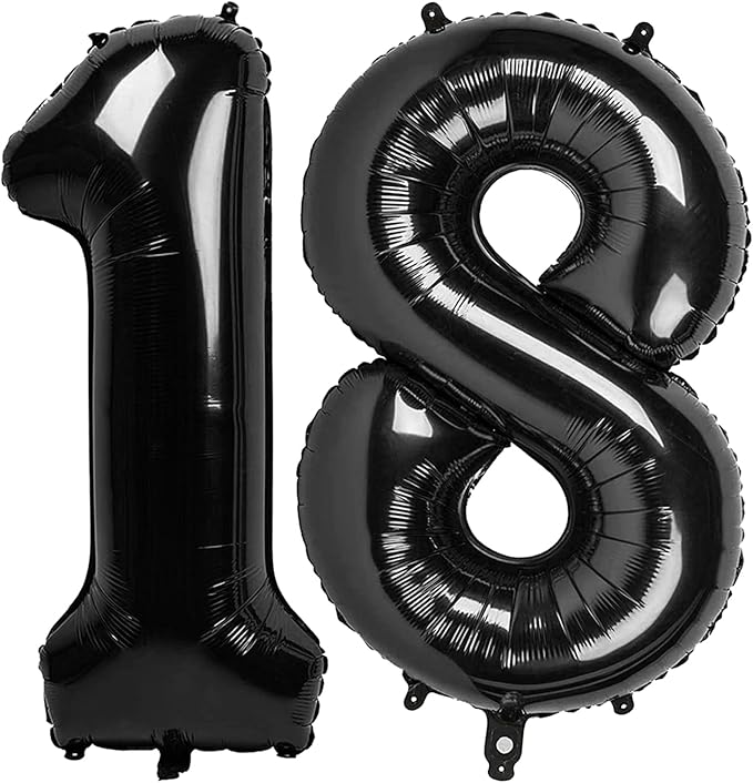 Black Number 18 Balloon 40 Inch, 18th Birthday Party Decorations for Children, Giant 18 Foil Balloon for Party Supplies