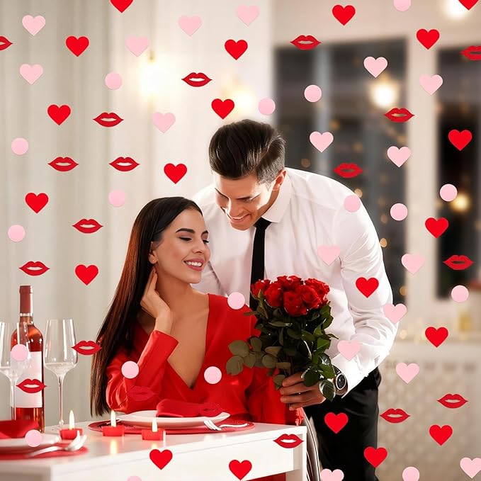 200 Pcs Dark Red Lips and Pink Hearts Confetti Mix - Valentine's Day Confetti for Parties, Romantic Wedding Decor, Table Scatter, Anniversary & Proposal Decorations