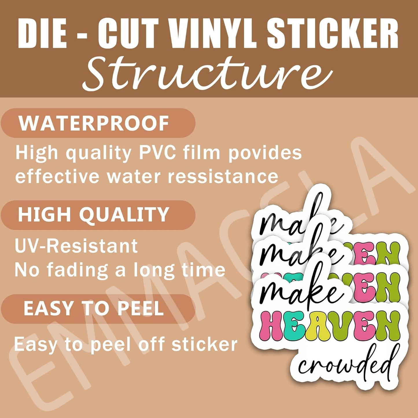 (3PCS) Christian Stickers – Make Heaven Crowded Bible Verse - Waterproof Vinyl Decals for Laptops, Water Bottles, Tumblers, Scrapbooks – Faith Religous Quotes 3" x 2.6 "