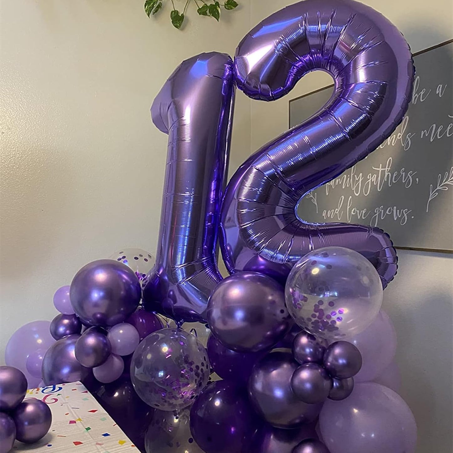 Purple Balloon Set - 50pcs 12inch Metallic and Pastel Latex Helium Balloons With Confetti - Dark, Lavender, Lilac - Birthday Party, Bride Shower, Wedding Decorations