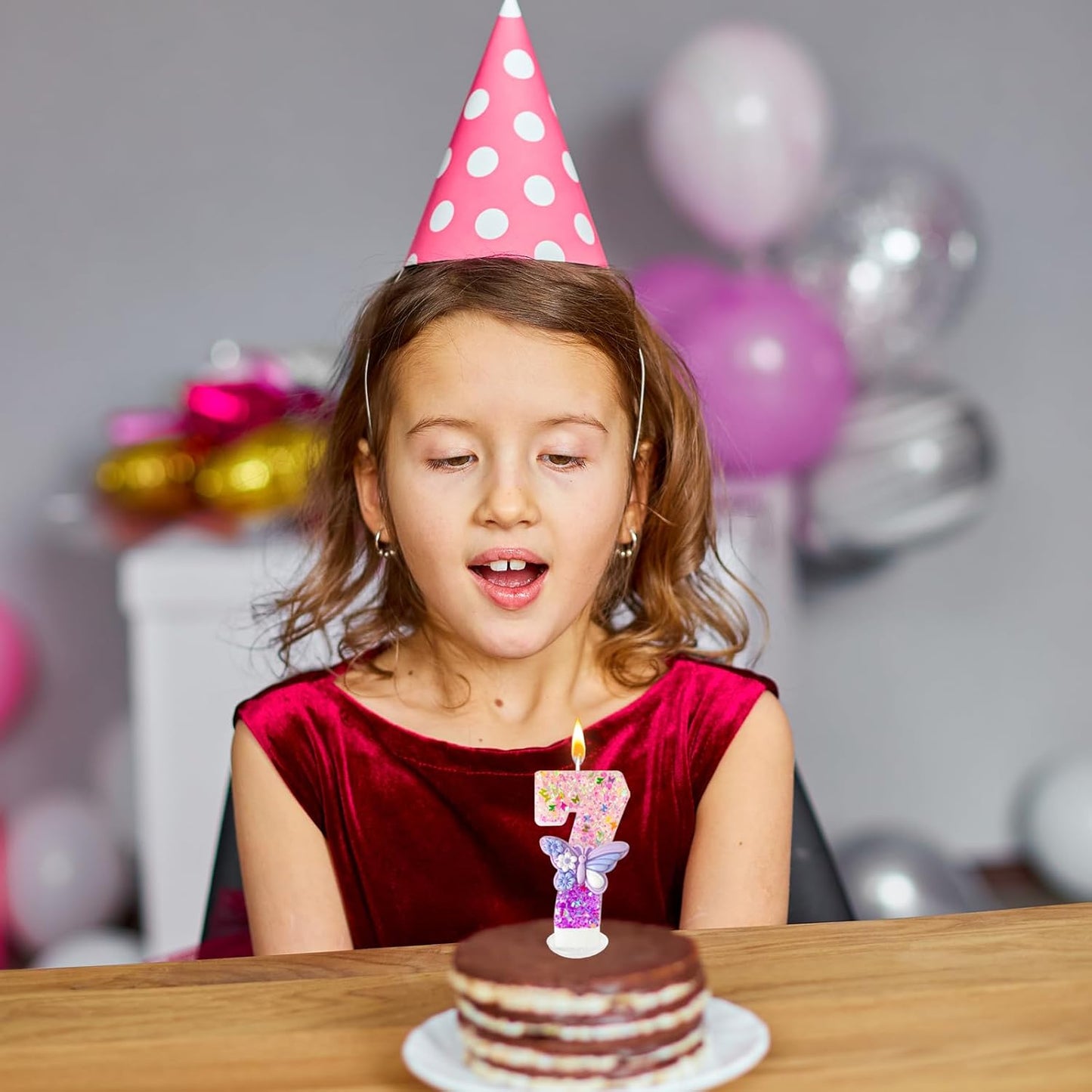 HXOUSE Butterfly Number 7 Birthday Candles - Pink & Purple Butterfly Birthday Candles for Cake, 7 Candle Topper for Anniversary Celebrations Supplies, Fairy Party Decorations for Girl (Number 7)