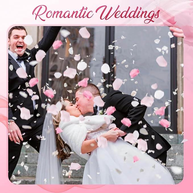 Eslibin 180 PCS Real Pink White Rose Flower Petals Confetti for Wedding to Throw, 1.75oz Freeze Dried Rose Petal for Proposal Centerpieces Romantic Night Decor