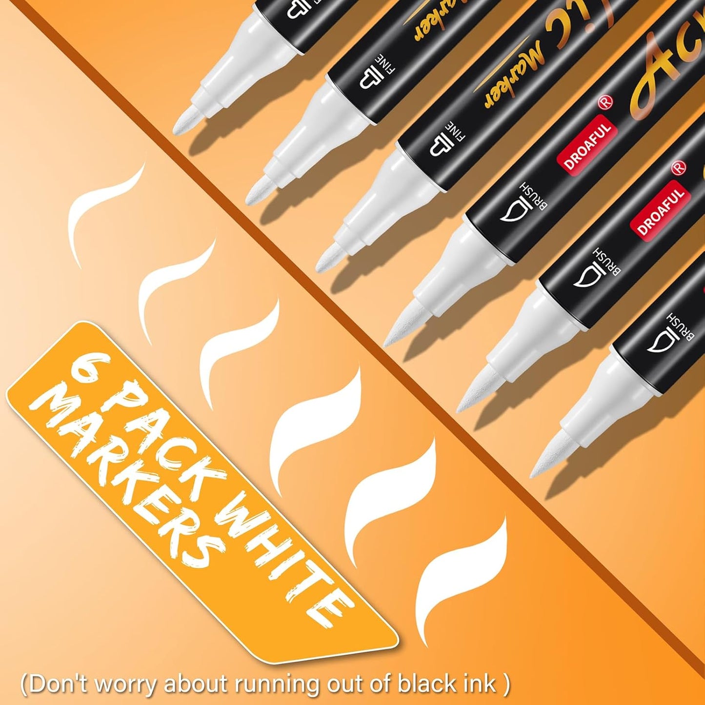 White Acrylic Paint Pens Markers, 6 Pc Dual Tips Waterproof Paint Markers For Rock Painting, Fabric, Metal, Glass, Wood, Canvas, Ceramic, Pumpkins, Eggs, Plastic, Non-Toxic & Odor